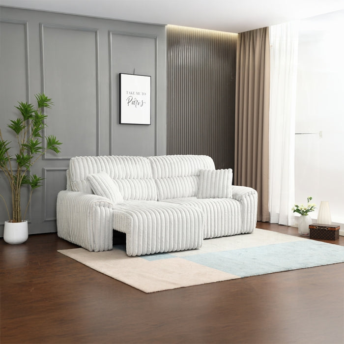 Acme LV04660 Jaya mondo grey corduroy power slide out sofa sleeper / chaise with fold out charging stations in arms