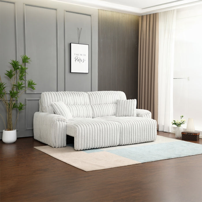 Acme LV04660 Jaya mondo grey corduroy power slide out sofa sleeper / chaise with fold out charging stations in arms