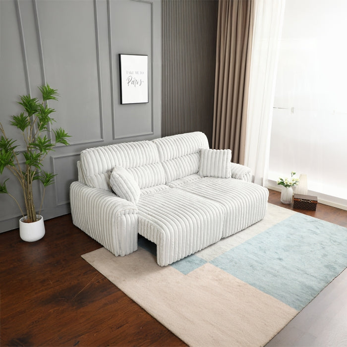 Acme LV04660 Jaya mondo grey corduroy power slide out sofa sleeper / chaise with fold out charging stations in arms
