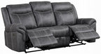 Acme LV04670-71 2 pc Zubaida dark grey polished microfiber sofa and love seat set power motion recliner ends drop down table