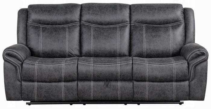 Acme LV04670-71 2 pc Zubaida dark grey polished microfiber sofa and love seat set power motion recliner ends drop down table