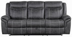 Acme LV04670-71 2 pc Zubaida dark grey polished microfiber sofa and love seat set power motion recliner ends drop down table