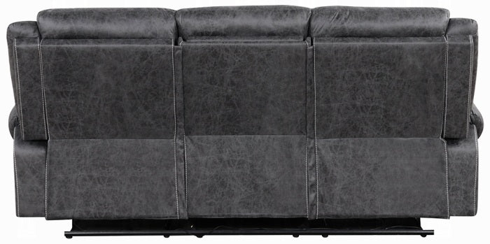 Acme LV04670-71 2 pc Zubaida dark grey polished microfiber sofa and love seat set power motion recliner ends drop down table