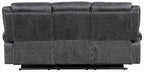 Acme LV04670-71 2 pc Zubaida dark grey polished microfiber sofa and love seat set power motion recliner ends drop down table