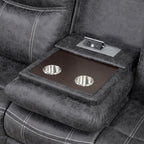 Acme LV04670-71 2 pc Zubaida dark grey polished microfiber sofa and love seat set power motion recliner ends drop down table
