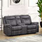 Acme LV04670-71 2 pc Zubaida dark grey polished microfiber sofa and love seat set power motion recliner ends drop down table