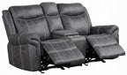 Acme LV04670-71 2 pc Zubaida dark grey polished microfiber sofa and love seat set power motion recliner ends drop down table