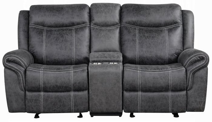 Acme LV04670-71 2 pc Zubaida dark grey polished microfiber sofa and love seat set power motion recliner ends drop down table