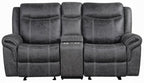 Acme LV04670-71 2 pc Zubaida dark grey polished microfiber sofa and love seat set power motion recliner ends drop down table