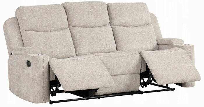 Acme LV04680-81 pc Galya light grey chenille sofa and love seat set motion recliner ends storage arms and cup console