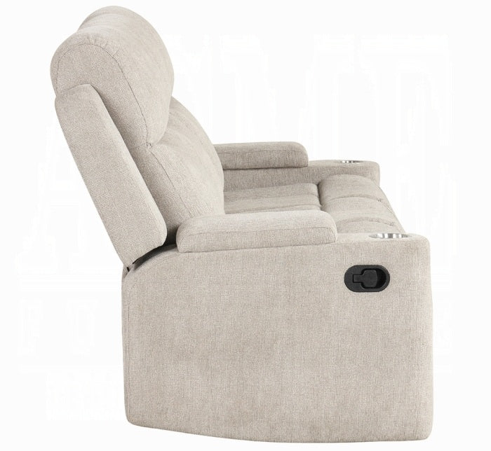 Acme LV04680-81 pc Galya light grey chenille sofa and love seat set motion recliner ends storage arms and cup console