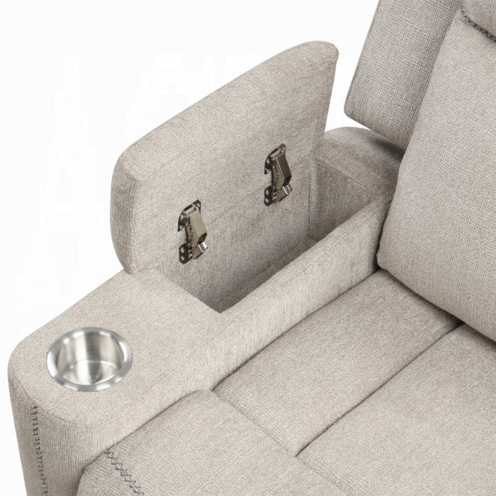 Acme LV04680-81 pc Galya light grey chenille sofa and love seat set motion recliner ends storage arms and cup console
