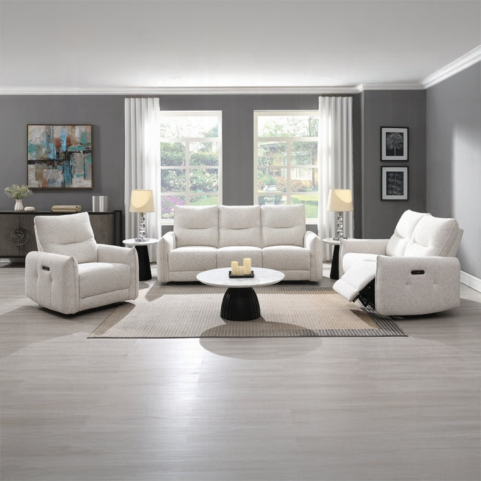 Acme LV04780-81 2 pc Lalisa cream chenille power motion recliner ends sofa and love seat set with USB plugs