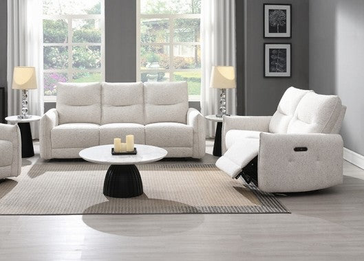 Acme LV04780-81 2 pc Lalisa cream chenille power motion recliner ends sofa and love seat set with USB plugs