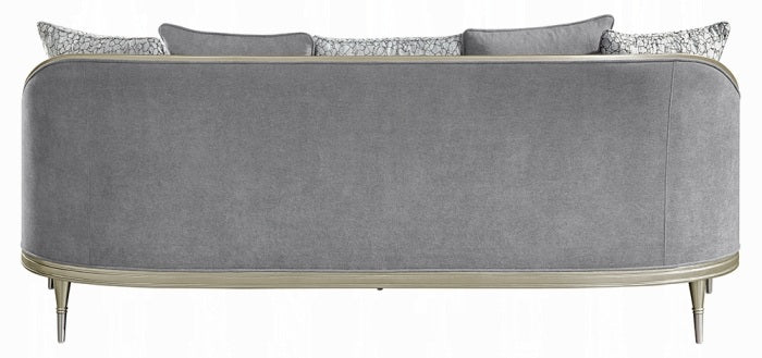 Acme LV04820-21 2 pc Fernando grey chenille fabric champagne finish wood sofa and love seat set