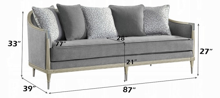 Acme LV04820-21 2 pc Fernando grey chenille fabric champagne finish wood sofa and love seat set