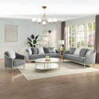 Acme LV04820-21 2 pc Fernando grey chenille fabric champagne finish wood sofa and love seat set