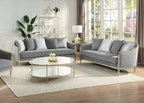 Acme LV04820-21 2 pc Fernando grey chenille fabric champagne finish wood sofa and love seat set