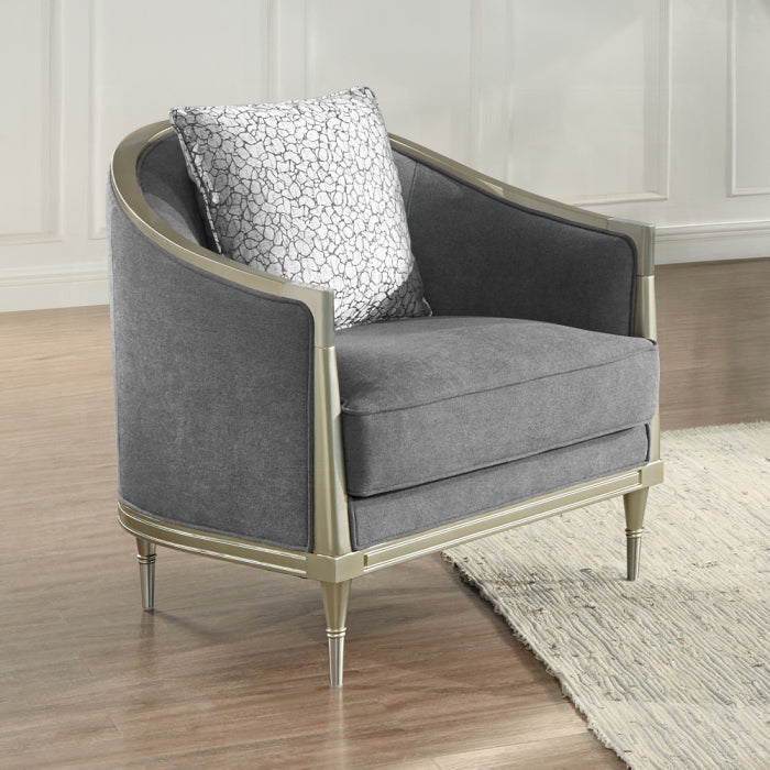 Acme LV04822 Fernando grey chenille fabric champagne finish wood accent chair