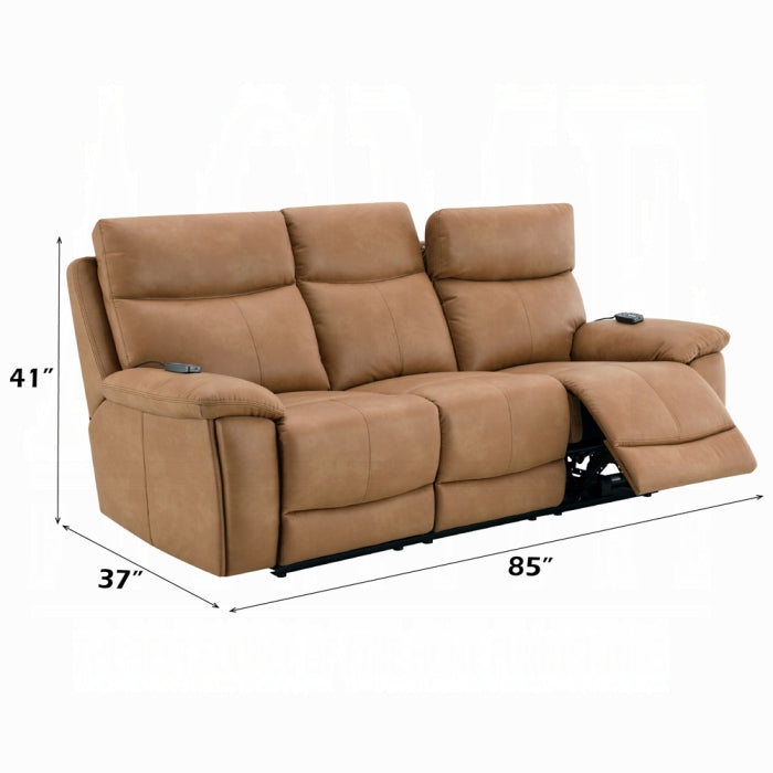 Acme LV05870-71  2 pc Chavis brown faux leather sofa and love seat set power motion recliner ends and power headrests