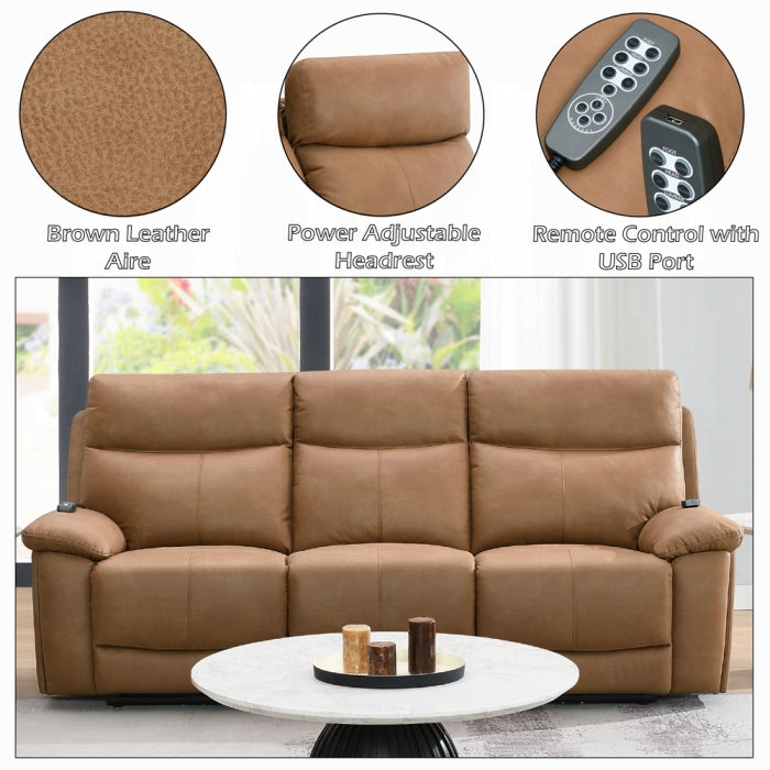 Acme LV05870-71  2 pc Chavis brown faux leather sofa and love seat set power motion recliner ends and power headrests