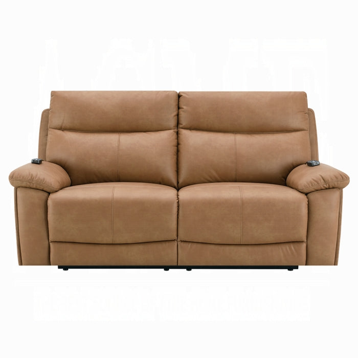 Acme LV05870-71  2 pc Chavis brown faux leather sofa and love seat set power motion recliner ends and power headrests