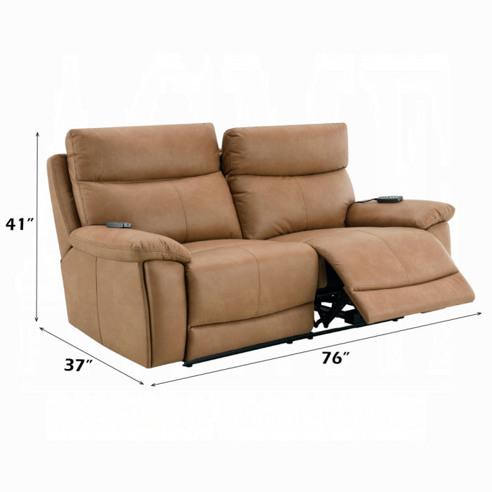 Acme LV05870-71  2 pc Chavis brown faux leather sofa and love seat set power motion recliner ends and power headrests