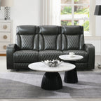 Acme LV06230-31  2 pc Taddeo dark grey faux leather sofa and love seat set power motion recliner ends and power headrests drop down table