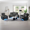 Acme LV06230-31  2 pc Taddeo dark grey faux leather sofa and love seat set power motion recliner ends and power headrests drop down table