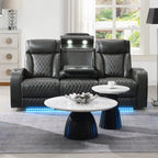 Acme LV06230-31  2 pc Taddeo dark grey faux leather sofa and love seat set power motion recliner ends and power headrests drop down table