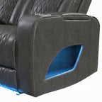 Acme LV06230-31  2 pc Taddeo dark grey faux leather sofa and love seat set power motion recliner ends and power headrests drop down table