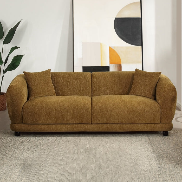 Acme Lennox Brown Chenille Fabric Rounded Back Sofa and Love Seat Set – LV07530-31