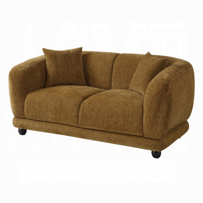 Acme Lennox Brown Chenille Fabric Rounded Back Sofa and Love Seat Set – LV07530-31