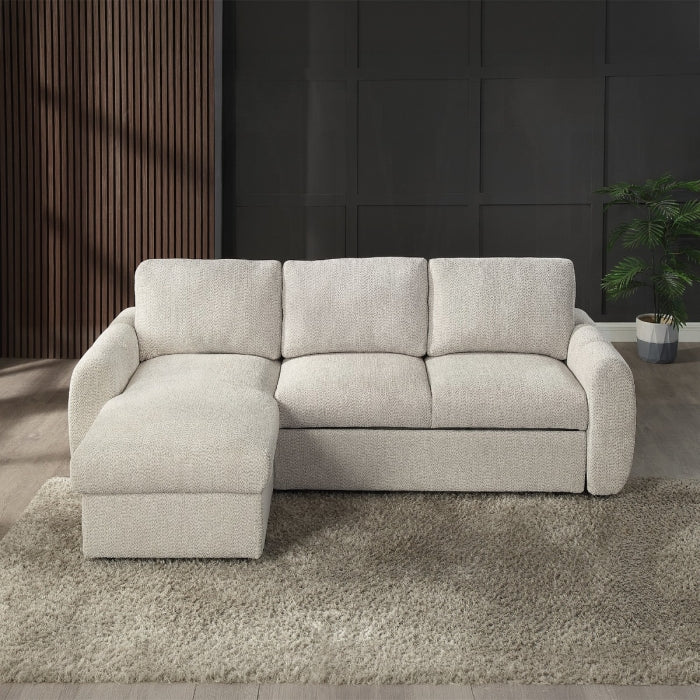 Acme Nuriel Beige Boucle Fabric 94" Sectional Sofa with Reversible Chaise Sleeper – LV07550