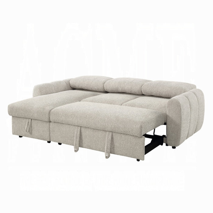 Acme Nuriel Beige Boucle Fabric 94" Sectional Sofa with Reversible Chaise Sleeper – LV07550