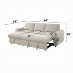 Acme Nuriel Beige Boucle Fabric 94" Sectional Sofa with Reversible Chaise Sleeper – LV07550