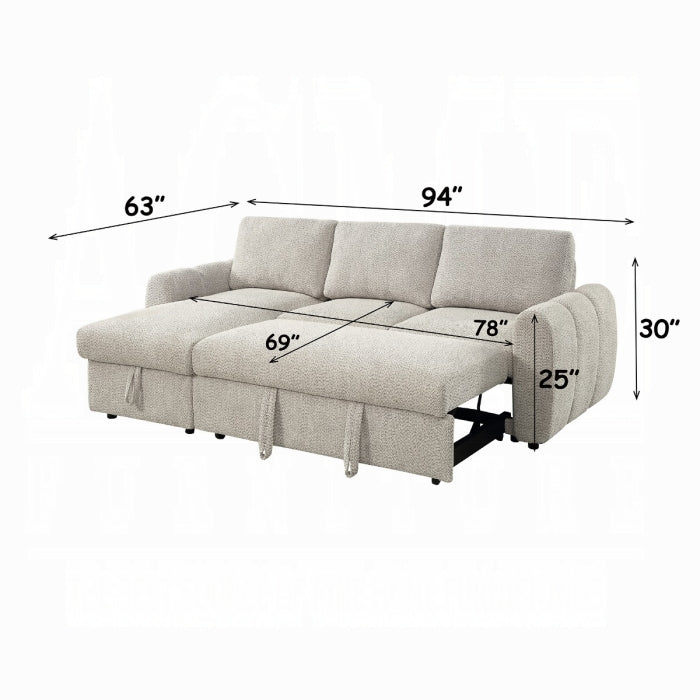 Acme Nuriel Beige Boucle Fabric 94" Sectional Sofa with Reversible Chaise Sleeper – LV07550