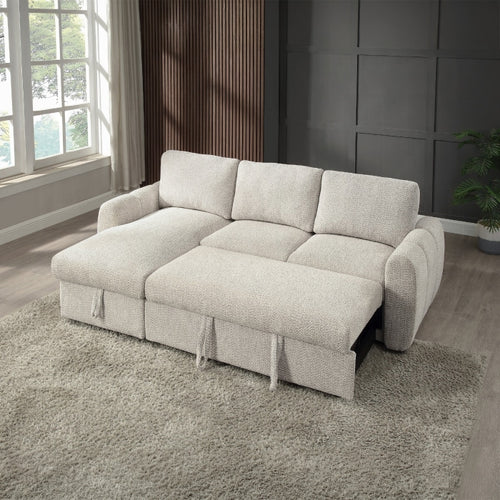Acme Nuriel Beige Boucle Fabric 94" Sectional Sofa with Reversible Chaise Sleeper – LV07550