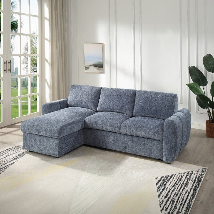Acme Nuriel Blue Boucle Fabric 94" Sectional Sofa with Reversible Chaise Sleeper – LV07560