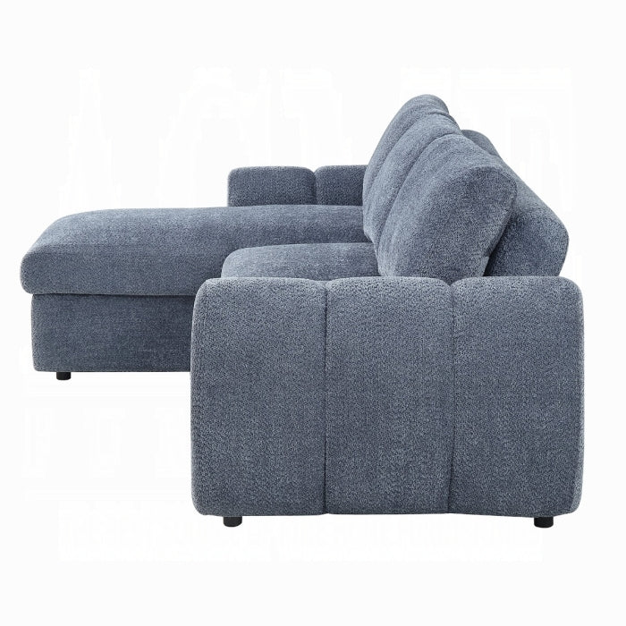 Acme Nuriel Blue Boucle Fabric 94" Sectional Sofa with Reversible Chaise Sleeper – LV07560