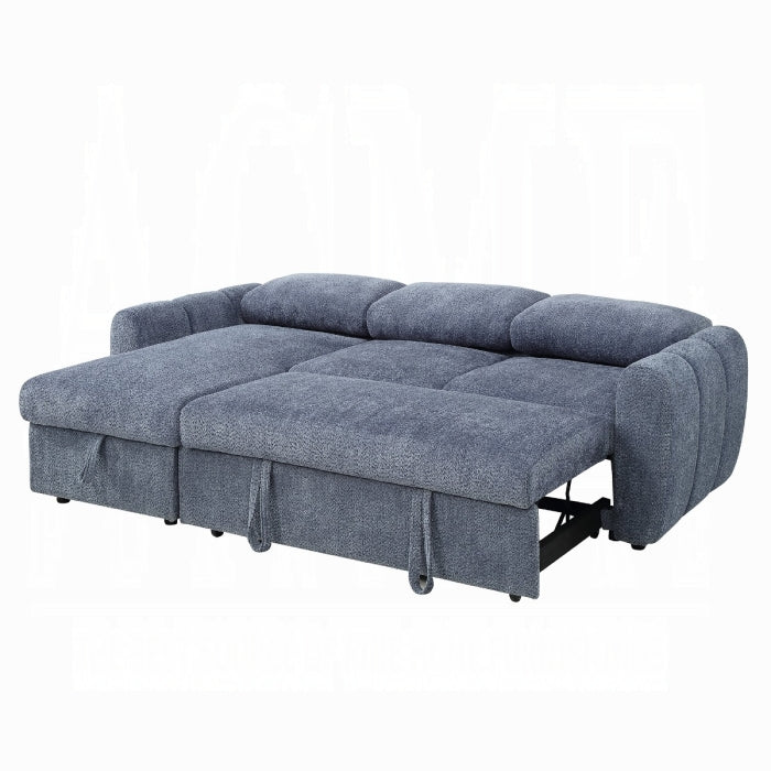 Acme Nuriel Blue Boucle Fabric 94" Sectional Sofa with Reversible Chaise Sleeper – LV07560