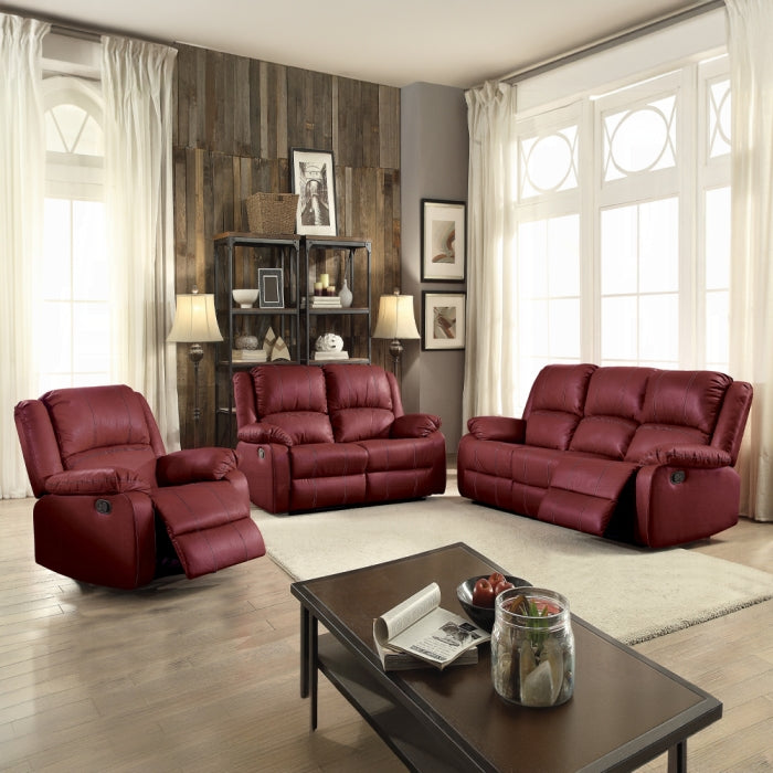 Acme LV52150-51 2 pc Zuriel red leather gel sofa and love seat set with recliner ends
