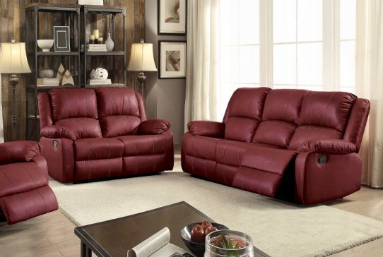 Acme LV52150-51 2 pc Zuriel red leather gel sofa and love seat set with recliner ends