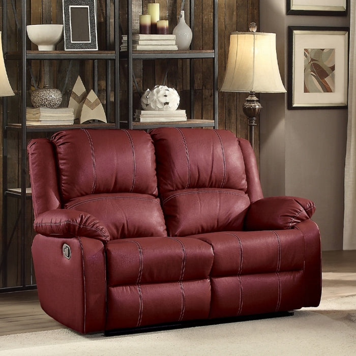 Acme LV52150-51 2 pc Zuriel red leather gel sofa and love seat set with recliner ends