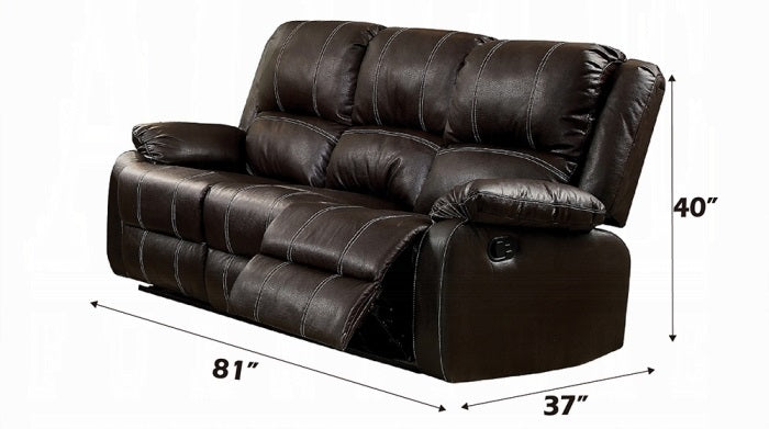 Acme LV52280-81 2 pc Zuriel brown leather gel sofa and love seat set with recliner ends