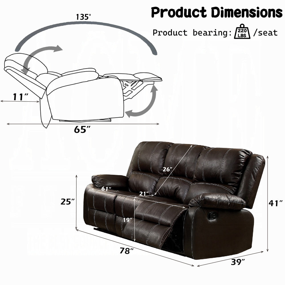 Acme LV52280-81 2 pc Zuriel brown leather gel sofa and love seat set with recliner ends