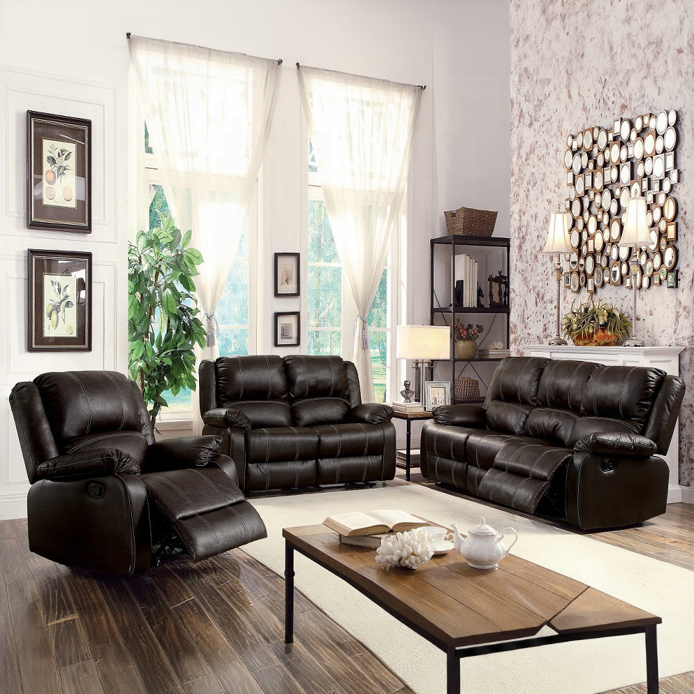 Acme LV52280-81 2 pc Zuriel brown leather gel sofa and love seat set with recliner ends