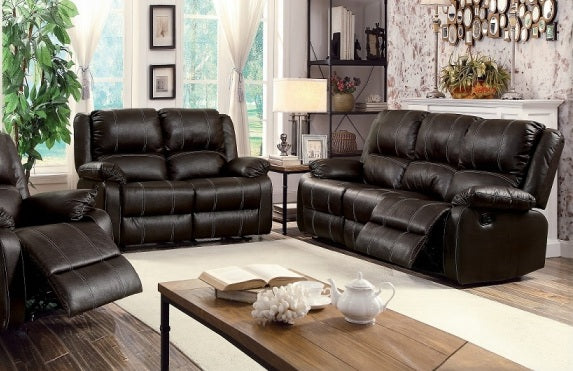 Acme LV52280-81 2 pc Zuriel brown leather gel sofa and love seat set with recliner ends