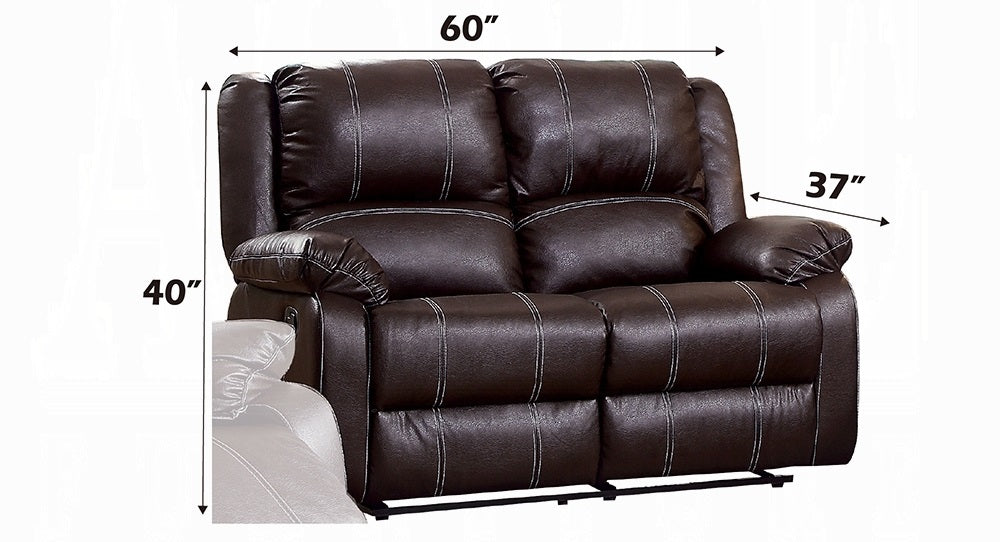 Acme LV52280-81 2 pc Zuriel brown leather gel sofa and love seat set with recliner ends