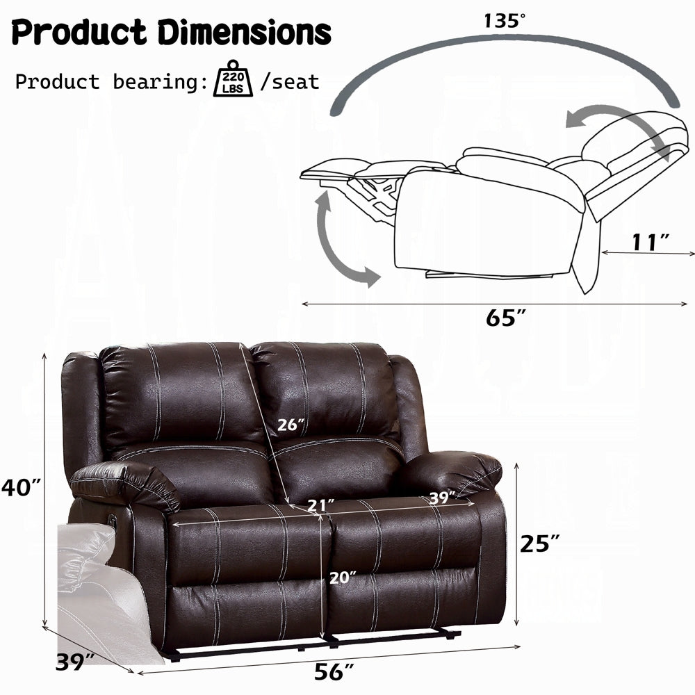Acme LV52280-81 2 pc Zuriel brown leather gel sofa and love seat set with recliner ends